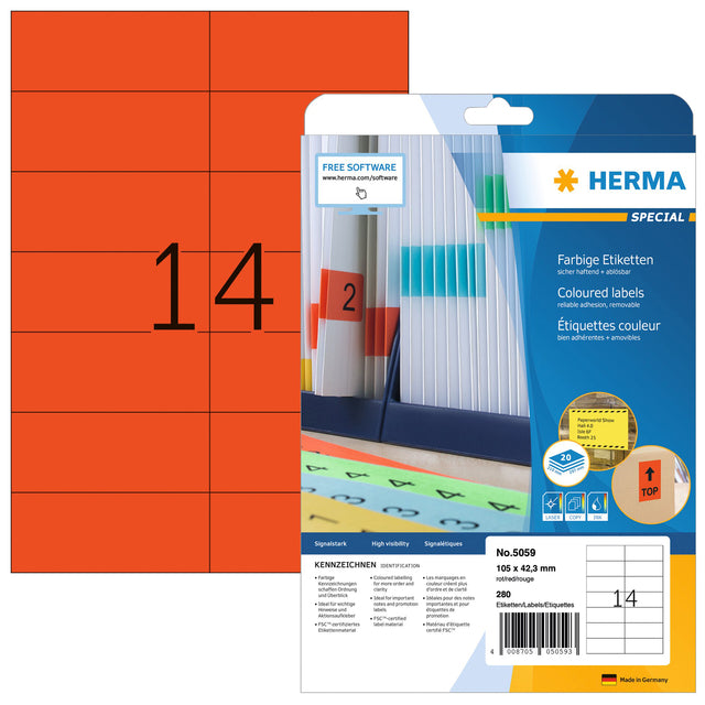 Herma 5059 105x42.3mm Etikett Abnehmbare rote 280 Teile