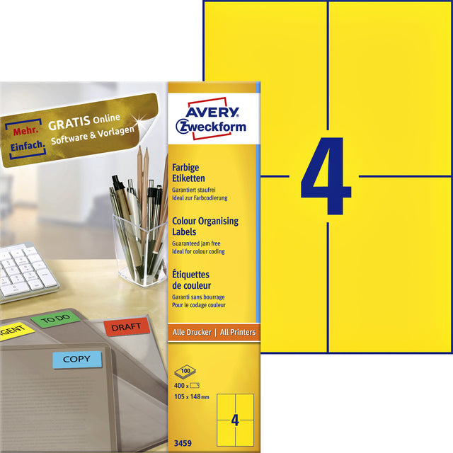 Etikett Avery Zweckform 3459 105x148mm A6 gelb 400 Stück