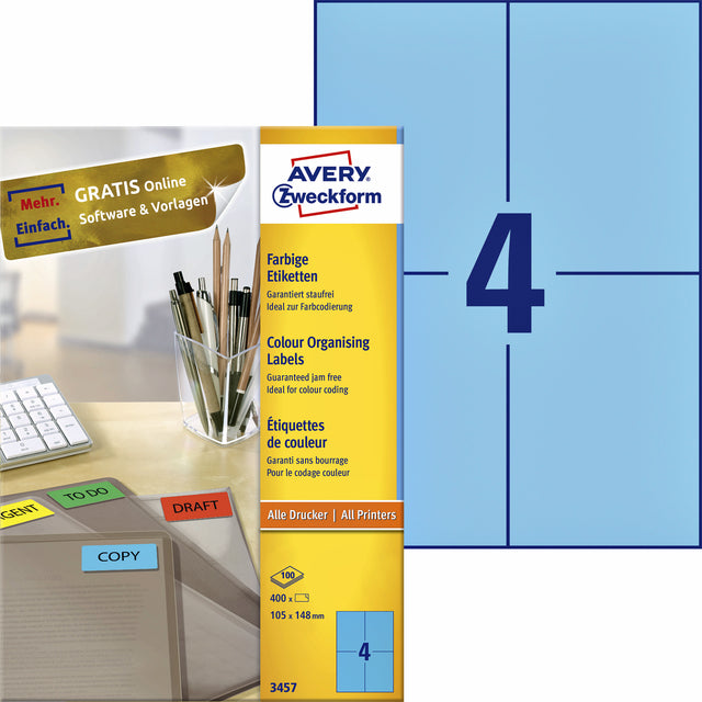 Etikett Avery Zweckform 3457 105x148mm A6 Blue 400 Stück