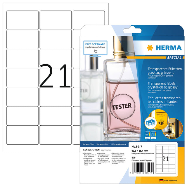 Herma 8017 Etikett 63.5x38.1mm transparent 525 Teile