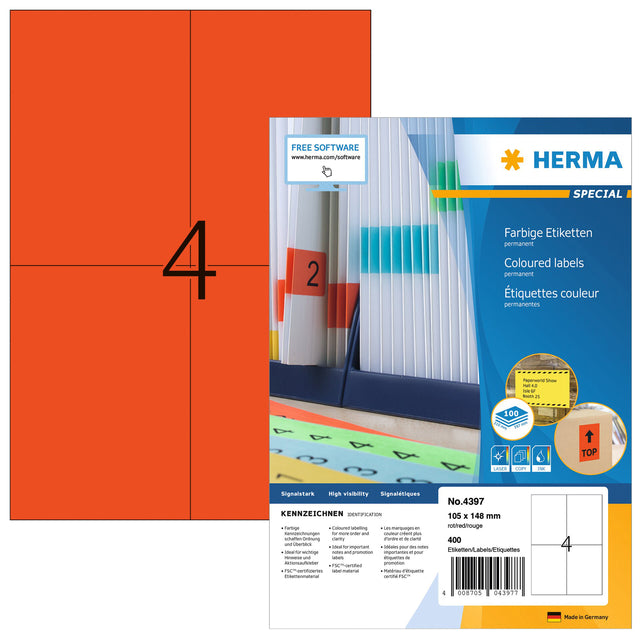 Herma 4397 Label 105x148mm A6 Red 400 Stück
