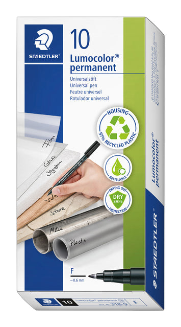 Filz -Tip Pen Staedtler Lumocolor 318 Permanent F Black | 10 Stück