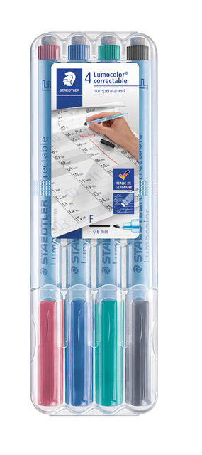 Filz -Tip Pen Staedtler Lumocolor 305 Nicht dauerhaft korrigierbare F -Set von 4 Teilen