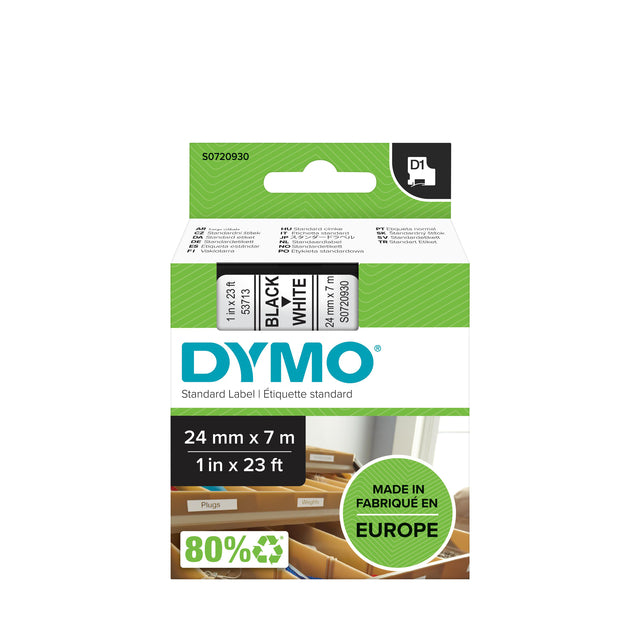 Etikett Tape Dymo 53713 D1 720930 24 mmx7m schwarz auf Weiß