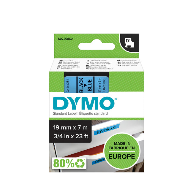 Labeltape Dymo 45806 D1 720860 19mmx7m schwarz auf blau | 5 Stücke