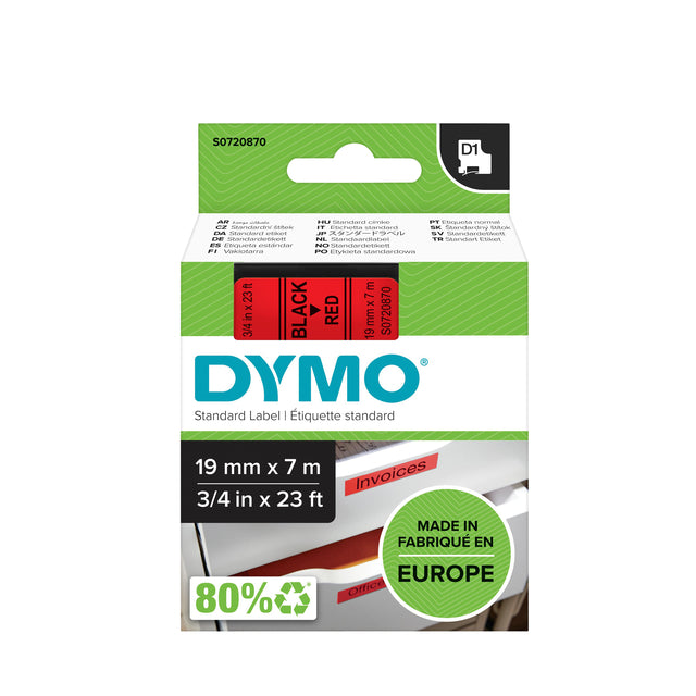 Etikett Tape Dymo 45807 D1 720870 19mmx7m schwarz auf rot | 5 Stücke