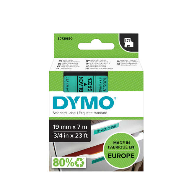 Etikett Tape Dymo 45809 D1 720890 19mmx7m schwarz bis grün