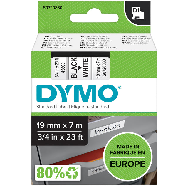 Labeltape Dymo 45803 D1 720830 19mmx7m schwarz auf weiß | 5 Stücke