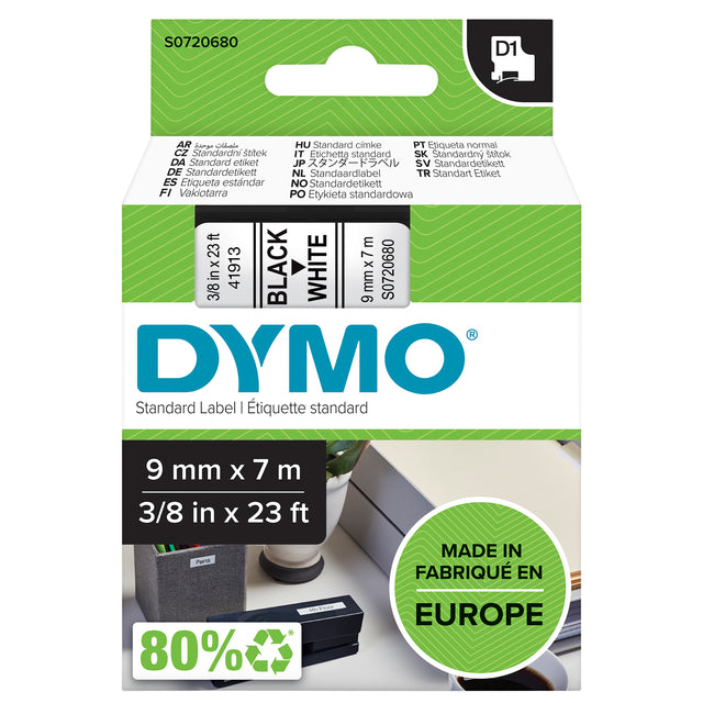 Etikett Tape Dymo 40913 D1 720680 9mmx7m schwarz und weiß
