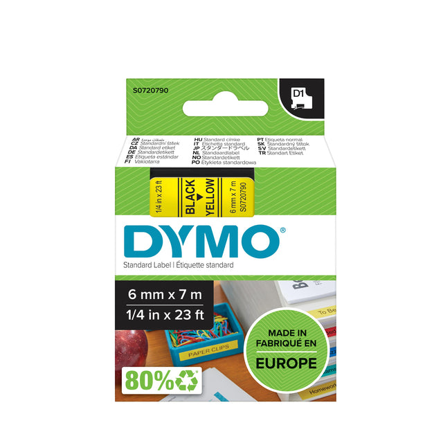 Etikettenklebeband Dymo 43618 D1 720790 6mmx7m schwarz auf Gelb | 5 Stücke