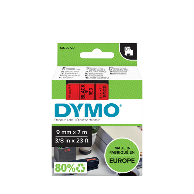 Etikett Tape Dymo 40917 D1 720720 9mmx7m schwarz auf rot