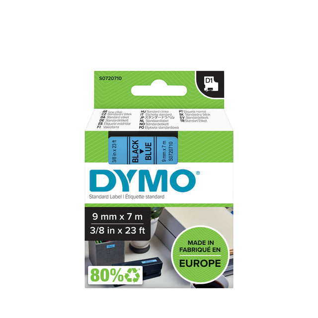 Etikettenklebeband Dymo 40916 D1 720710 9mmx7m schwarz auf blau
