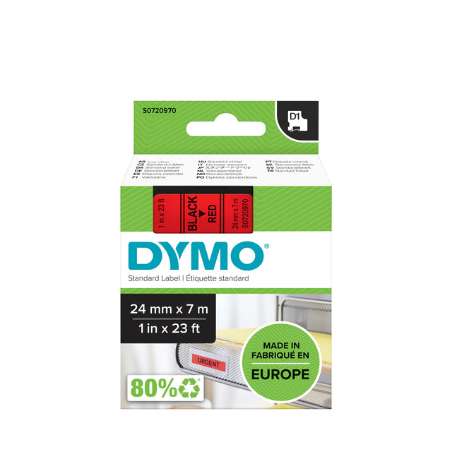 Etikettenklebeband Dymo 53717 D1 720970 24 mmx7m schwarz auf rot