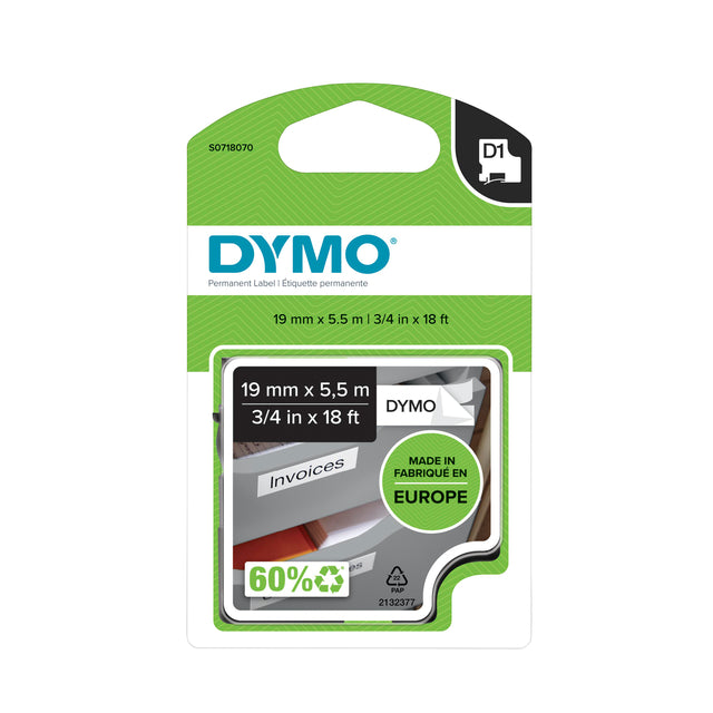 Etikett Tape Dymo 16956 D1 718070 19mmx5,5 m Polyschwarz auf Weiß | 5 Stücke