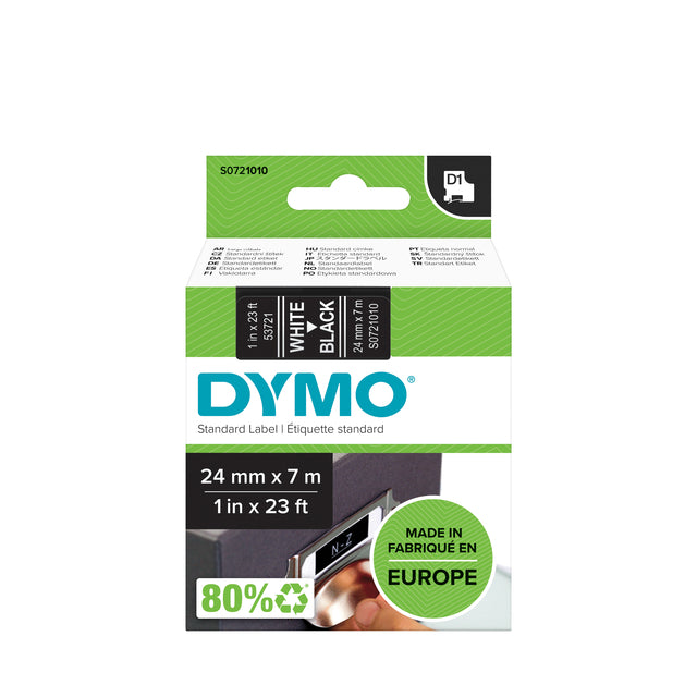 Etikettenklebeband Dymo 53721 D1 721010 24mmx7m weiß auf Schwarz