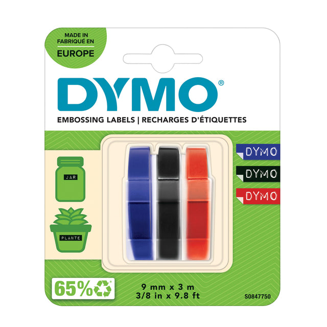 Etikett Tape Dymo Roll 9mmx3 m glänzende Vinyl -Assorti