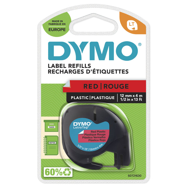 Etikettenklebeband Dymo letratag 91203 Kunststoff 12mm schwarz auf rot