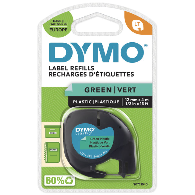 Etikettenklebeband Dymo letratag 91204 Kunststoff 12 mm schwarz bis grün