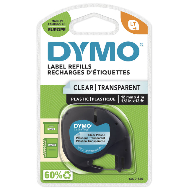 Etikettenklebeband Dymo letratag 12267 Kunststoff 12mm Black Op Perssp