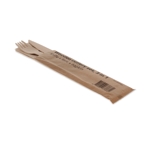 Klika - Holzbesteckset 3/1 Messer + Fork + Serviette | 250 Stück