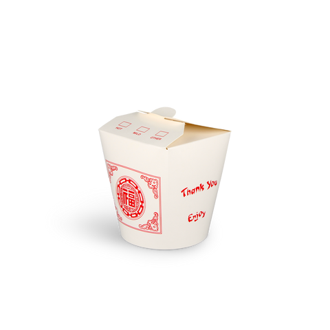 Klika - Wok to Go Cup 32oz 1000ml Pappe weiß mit rot | 500 Stücke