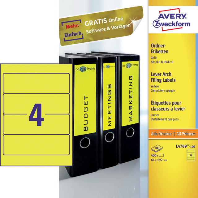 Teppichetikett Avery Wide 61x192mm Selbstadhäsive Gelb | 5 Stücke
