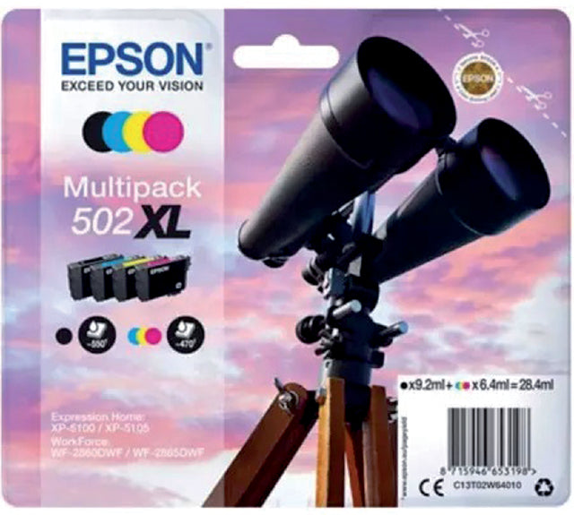 Inkcartridge Epson 502XL T02W6 Schwarz + 3 Farben