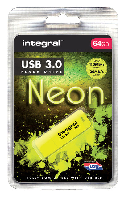 USB Stick 3.0 Integral 64 Go Neon Geel
