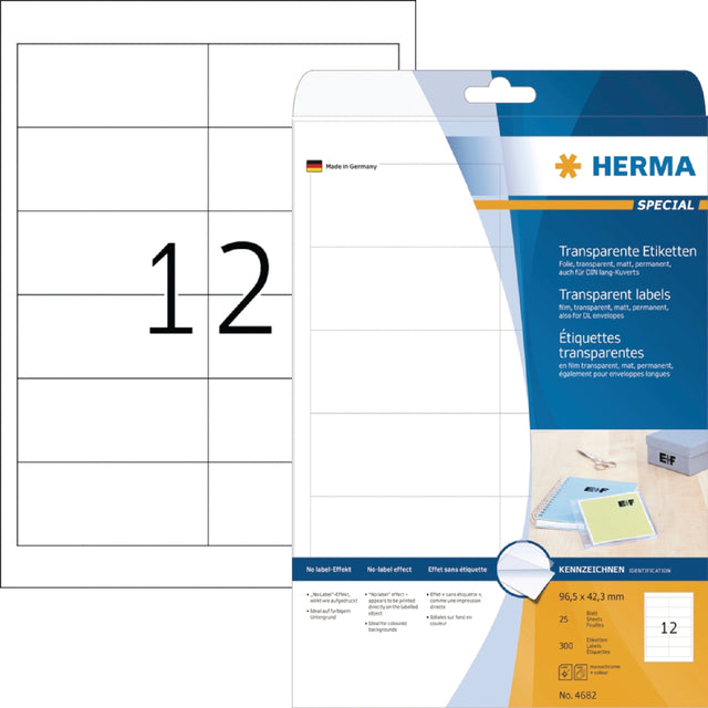 Etikett Herma 4682 96,5 x 42,3 mm Folie transparent 300 Stück