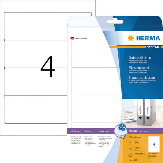 Back -Label Herma 5095 Wide 61x192mm selbstadhäsives Weiß
