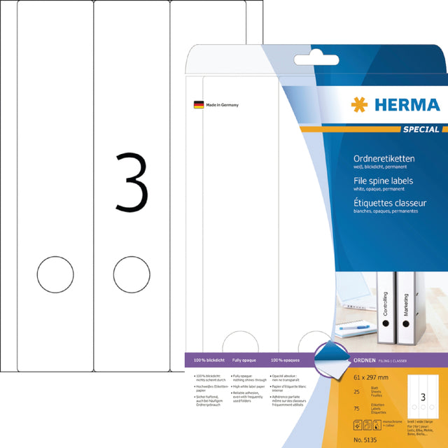 Back -Label Herma 5135 breit/ lang 61 x 297 mm selbstadhäsives Weiß