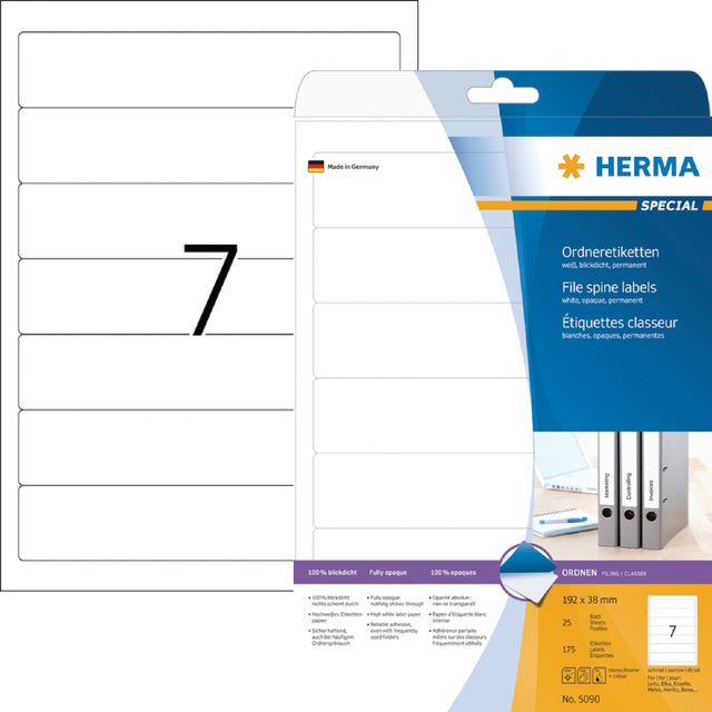 Teppichetikett Herma 5090 schmal 38x192mm Selbstadhäsive Weiß | 32 Stücke