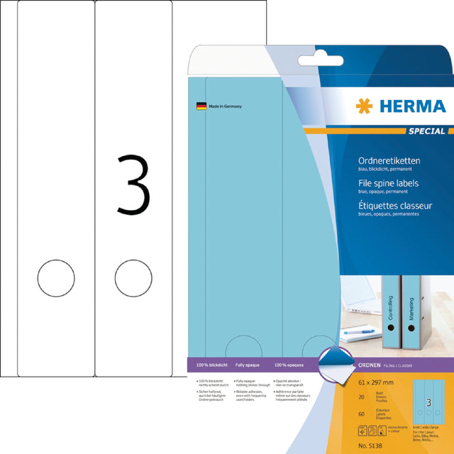 Back -Label Herma 5138 breit/lang 61 x 297 mm Selbstadhäsive Blau