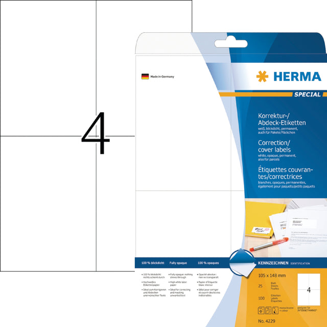 Herma 4229 Etikett 105x148mm A6 Korrektur weiße 100 -insgesamtes
