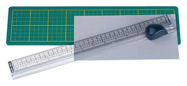 Schneiden Sie Matte Alco mit Messer und Lineal 380x100 mm grün
