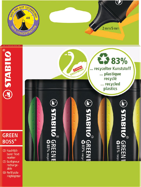 Markierungsmarker Stabilo Green Boss 6070/4 ASD | 5 Stücke