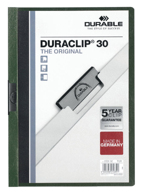 Klemmap Langlebiger Duraklip A4 3mm 30 Blätter dunkelgrüns
