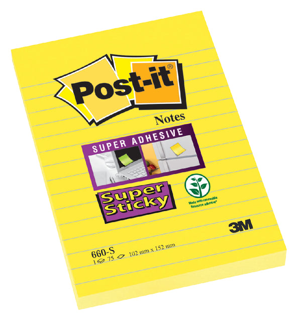 Memo-Block 3M Post-It 660 Super Sticky 102x152 Gelb mit Linie