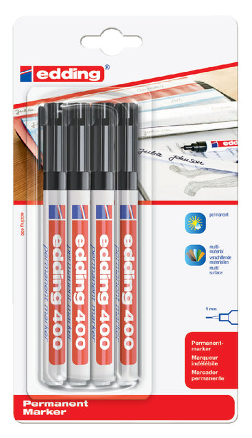 Filz -Tip Edding 400 rund schwarz 1mm Blase bis 4st | 10 Stück