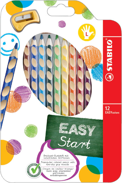 Farbige Stifte Stabilo EasyColors Linkshanded Penny von 12 Farben mit einem Bleistiftschärfer
