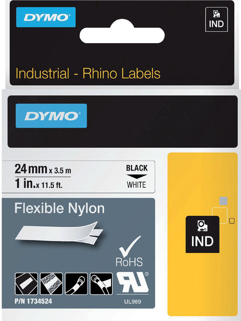 Etikett Tape Dymo Rhino 1734524 Nyl 24mmx3,5 m schwarz auf Weiß