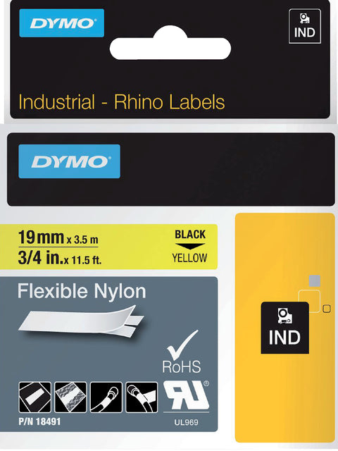 Etikettenband Dymo 18491 Rhino 19mmx3,5m gelb/schwarz | 1 Stück