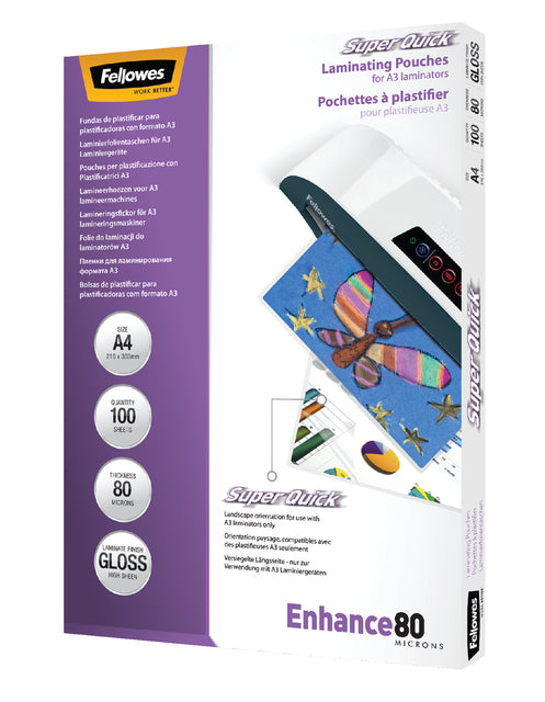 Lamining Cover Fellowes A4 Superquick 2x80micron 100 -Pieces