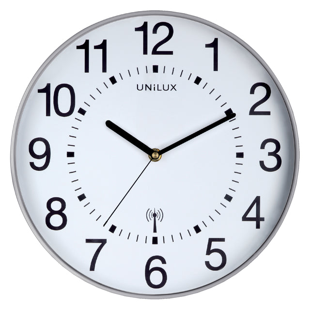 Wanduhr Unilux Wave Radio kontrolliert Ø30cm Silbergrau/Weiß