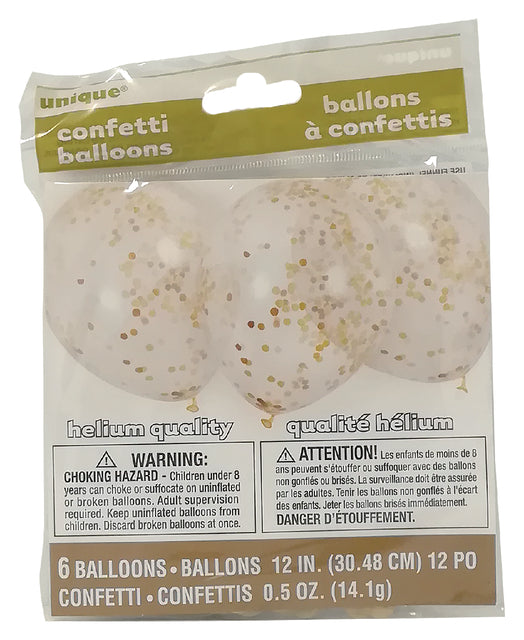 Ballon transparent mit goldenem Konfetti | Karton mit 12 Stück