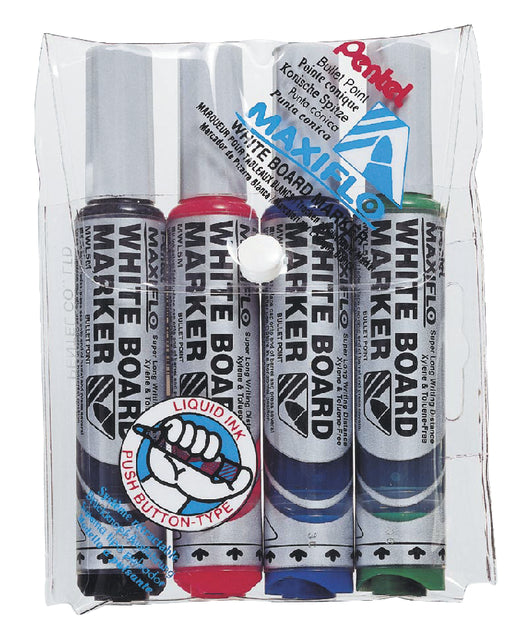 Filz -Tip Stift Pentel MWL5M Maxiflo Whiteboard Assorti 3mm 4 Stück