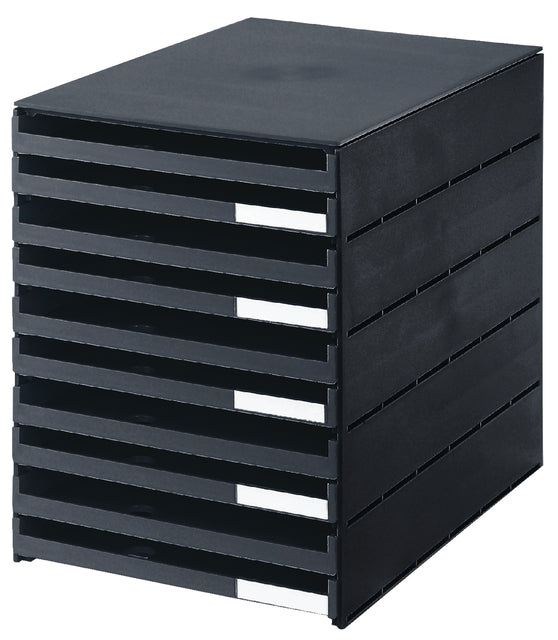 Ladenbox Styroval 10 Schubladen schwarz offen