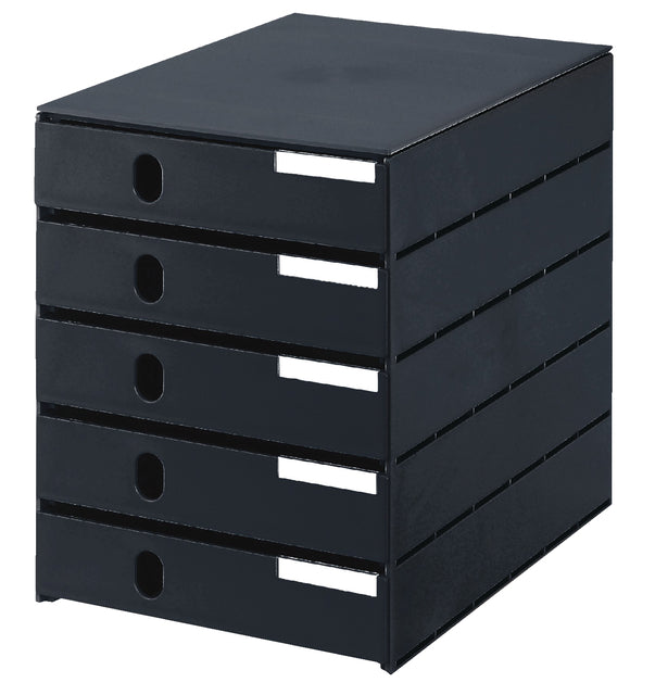 Ladenbox styroval 5 Schubladen schwarz geschlossen