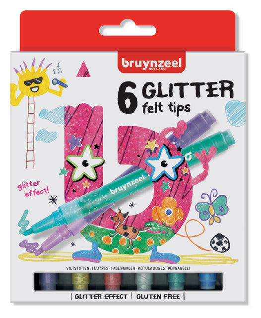 Bruynzeel - Filztip Stift Kinder Glitzer 6 Farben